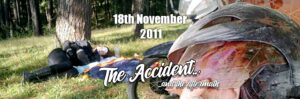 My Accident...*WARNING* GRAPHIC IMAGES 23 collage showing a lady lying on grass with bandages on her face and a motorcycle helmet in front