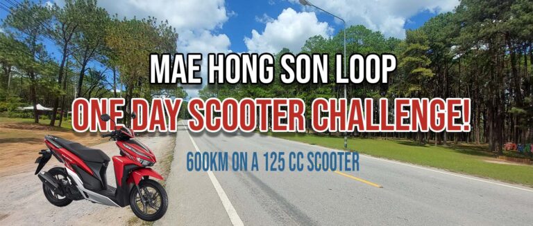 Mae Hong Son Fun Scooter Challenge! The Loop in 1 Day! 10 a scooter with text "riding the mae hong son on a scooter in one day"